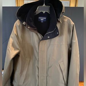 Dockers Bomber-Style Beige/Black fleece-lined jacket with removable hood SZ M